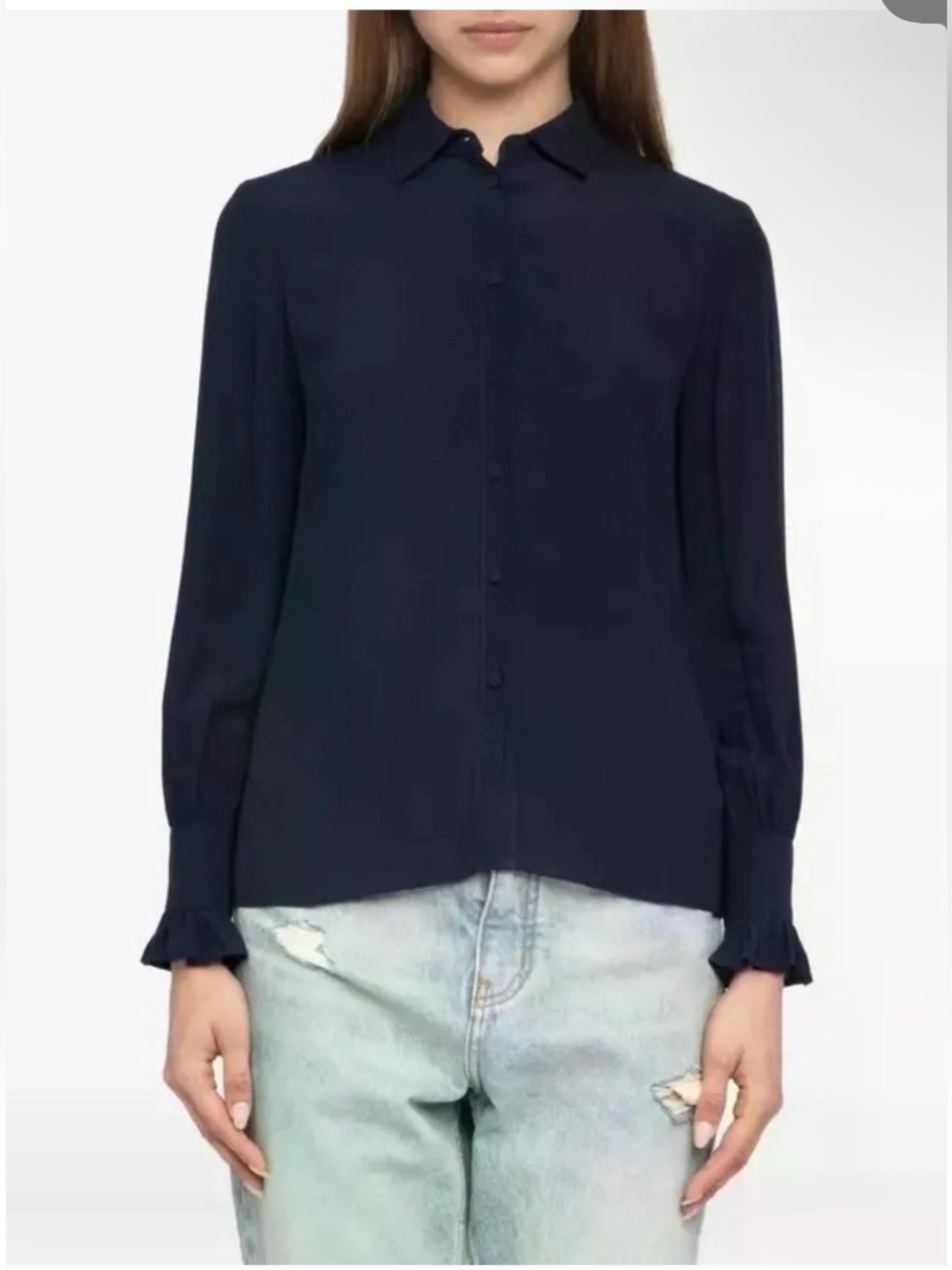 ZADIG & VOLTAIRE NWT Thely Soft Shirt Navy 100% Viscose Covered Buttons-Large